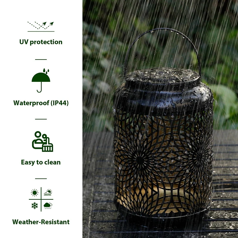 Glitzhome® 8.75" Metal Cutout Solar Powered Hanging Lantern Set