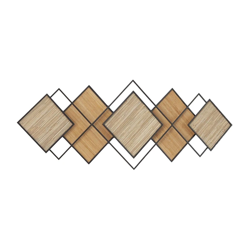Brown Bamboo Wood Geometric Overlapping Diamond Home Wall Decor with Metal Wire