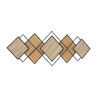 Brown Bamboo Wood Geometric Overlapping Diamond Home Wall Decor with Metal Wire