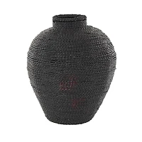 13" Black Handmade Wrapped Pot Metal Vase