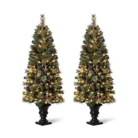 5ft. Pre-Lit Flocked Pine Artificial Christmas Tree, Warm White Lights, 2ct.