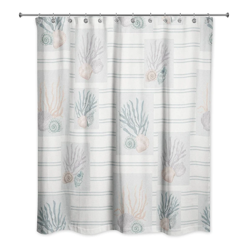 Shell Panels on Stripes Shower Curtain