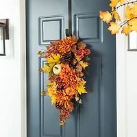 Glitzhome® 27" Fall Dahlia, Pumpkin, Leaf & Berry Swag