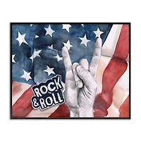 Stupell Industries Rock And Roll Hand And American Flag Design Framed Giclee Art