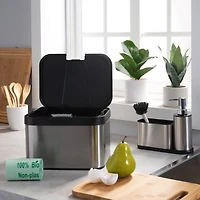 Organize It All Stainless Steel Compost Bin with Bonus Biodegradable Bags, Sink Organizer & Scrub Brush