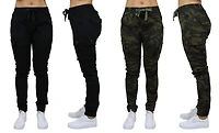 Galaxy By Harvic Loose Fit Cotton Stretch Twill Women's Cargo Joggers 2 Pack
