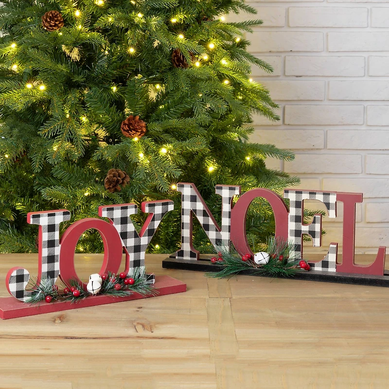 Glitzhome® Christmas Plaid Joy & Noel Table Décor Set