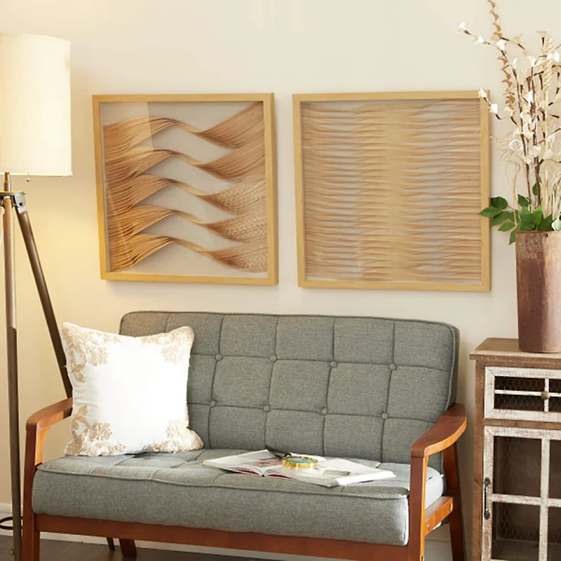 Brown Wood Coastal Style Abstract Wall Art Set