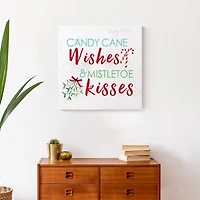 Candy Cane Wishes and Mistletoe Kisses 20x20 Canvas Wall Art