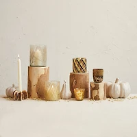 Hello Honey® 4.25" Wide Brown Pleated Stoneware Taper Candle Holder