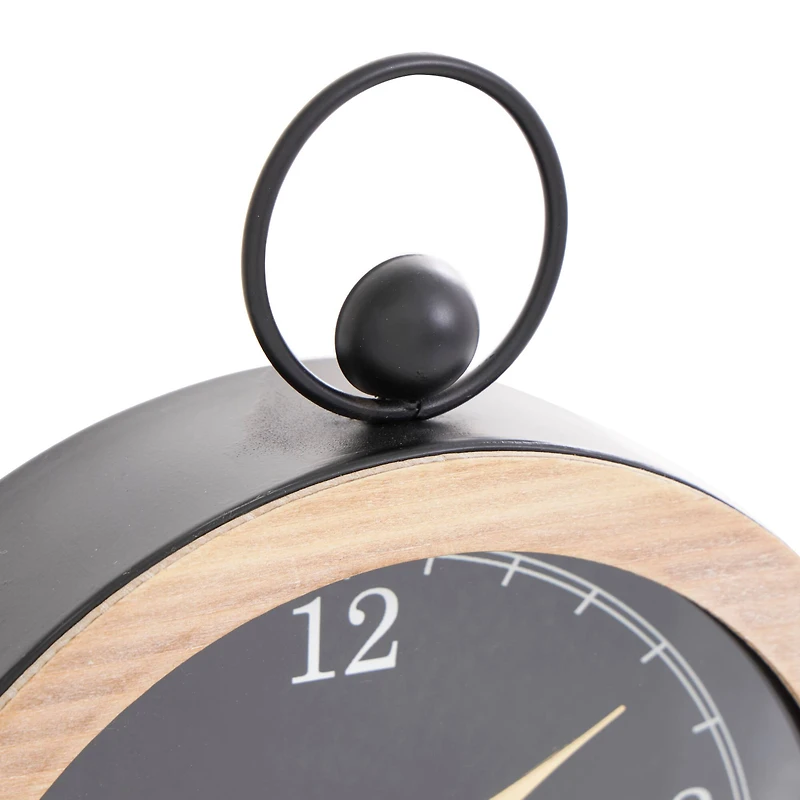 Wooden Semicircle Clock Set with Brown Wooden Frame & Ring Handle