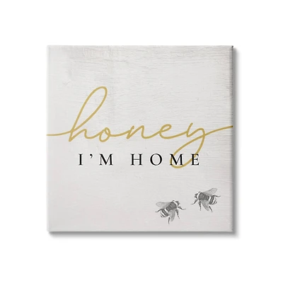 Stupell Industries Honey I'm Home Greeting Charming Bee Pun Canvas Wall Art