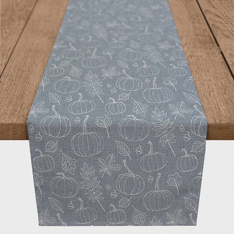 72" Autumn Pumpkins On Blue Poly Twill Table Runner
