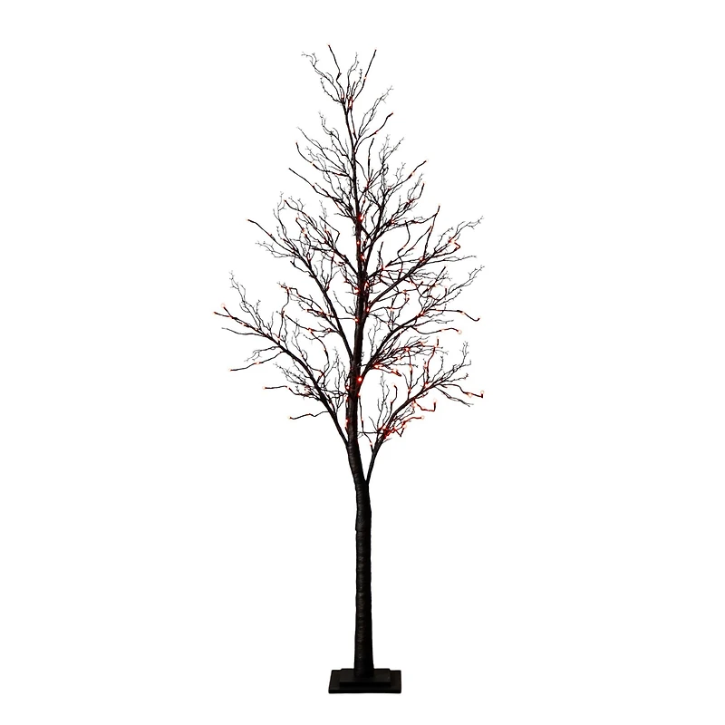 7ft. Pre-Lit Halloween Deluxe Black Twig Artificial Tree with 180 Orange & Purple LED Lights