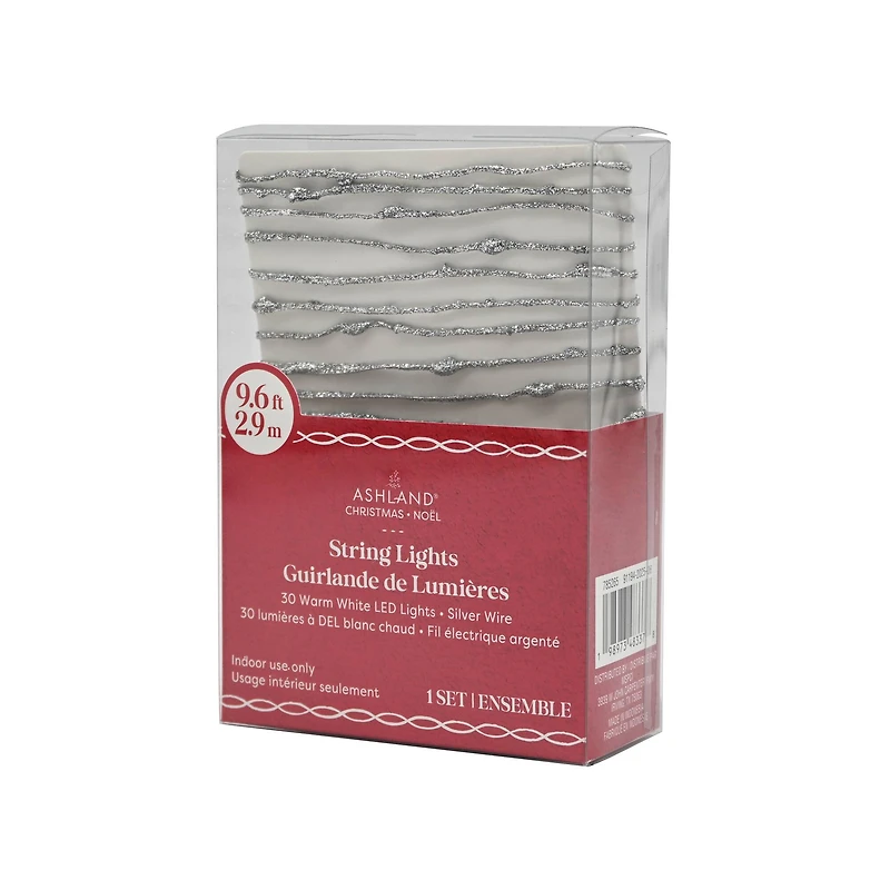 30ct. Warm White LED Silver Glitter String Lights by Ashland®