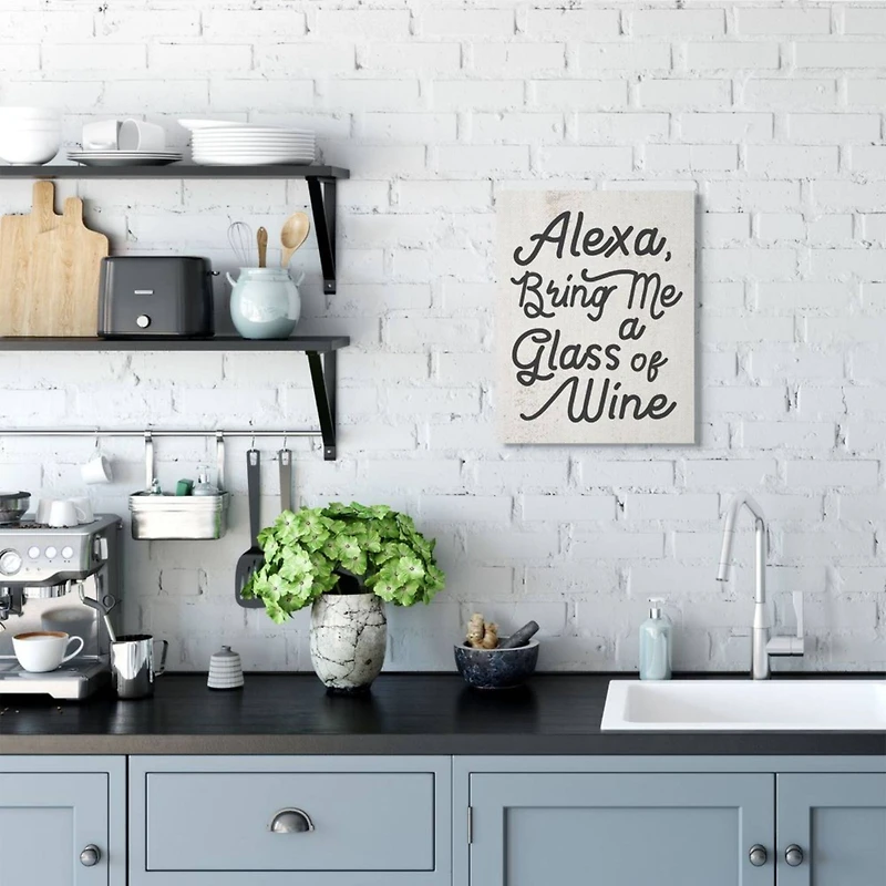 Stupell Industries Alexa Bring Me Wine Distressed Kitchen Sign Wall Accent