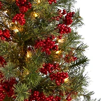 3ft. Pre-Lit Pine Artificial Christmas Tree with Berries and Burlap Base, Warm White Lights