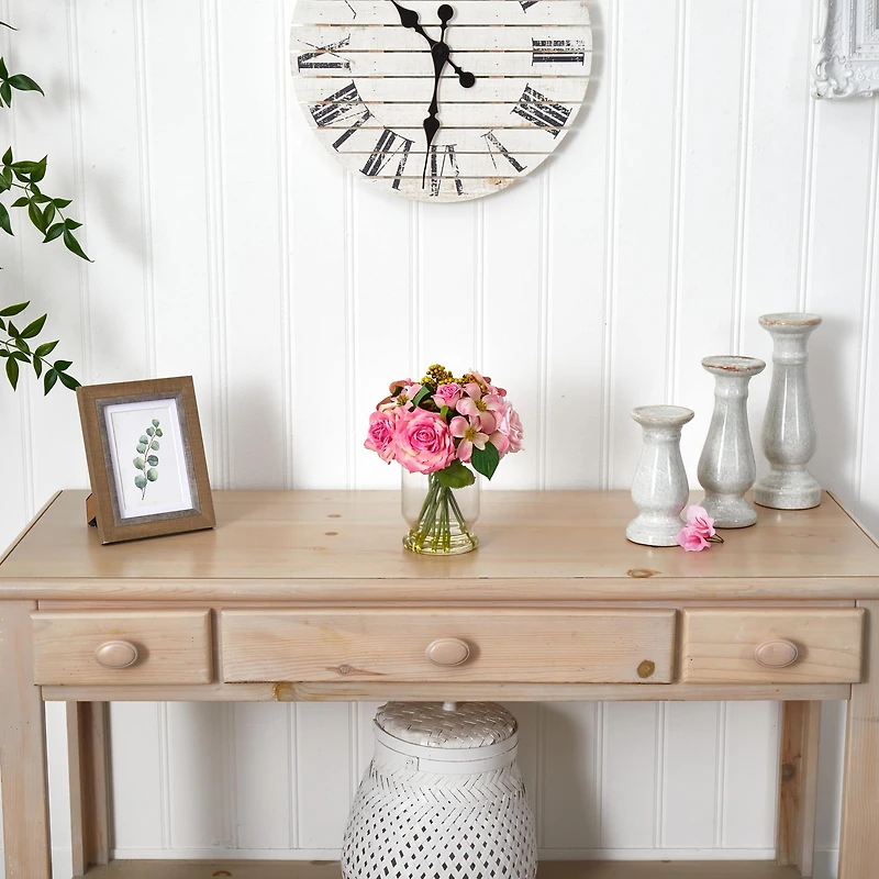 10" Rose & Berry Arrangement in Glass Vase