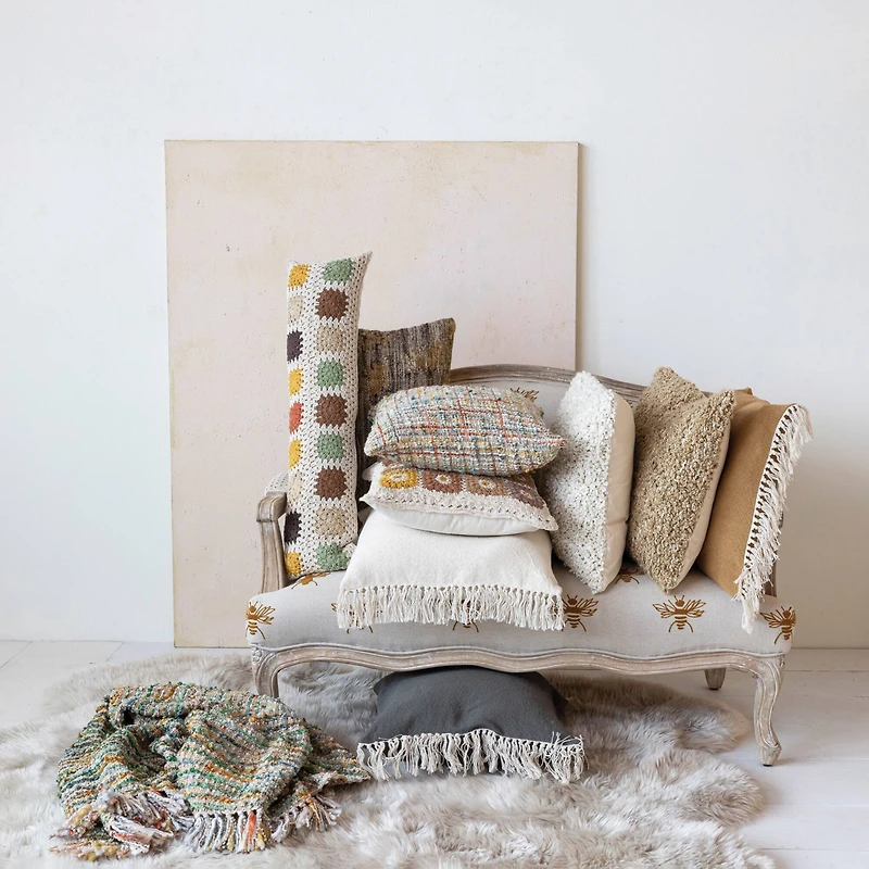 Hello Honey® 20" Teal Soft Cotton Pillow with Fringe