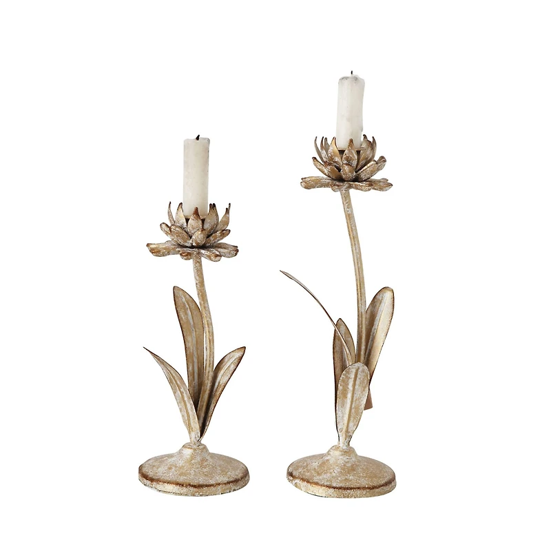 Hello Honey® Gold Metal Flower Shaped Taper Candle Holder Set