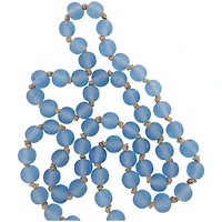 Light Blue Handmade Frosted Glass Beaded Garland with Tassel and Knotted Brown Jute