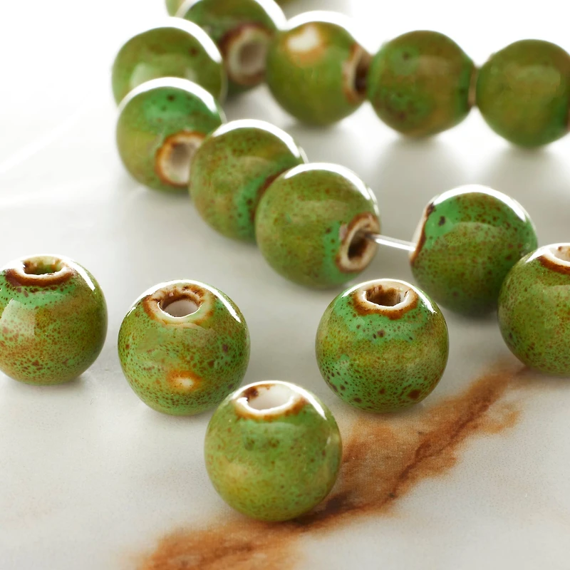 Green Ceramic Round Beads, 12mm by Bead Landing™