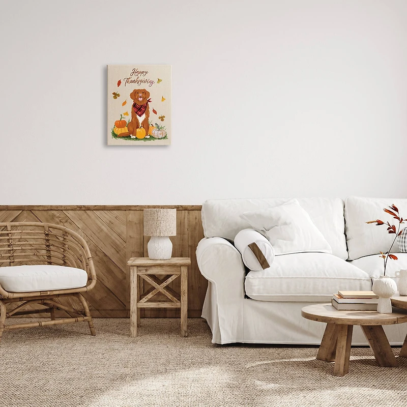 Stupell Industries Happy Thanksgiving Pumpkins Dog Canvas Wall Art