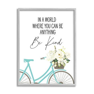 Stupell Industries Be Kind Bicycle Floral Giclée Textured Farmhouse Grey Framed Wall Art