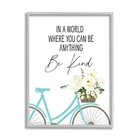 Stupell Industries Be Kind Bicycle Floral Giclée Textured Farmhouse Grey Framed Wall Art