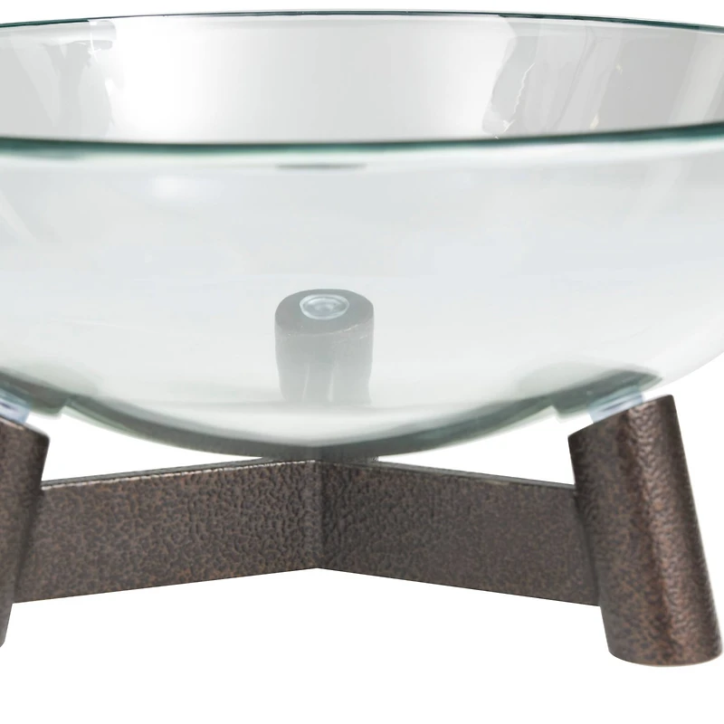 9" Clear Glass Serving Bowl with Bronze Hammered Y-Shaped Stand