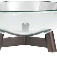 9" Clear Glass Serving Bowl with Bronze Hammered Y-Shaped Stand