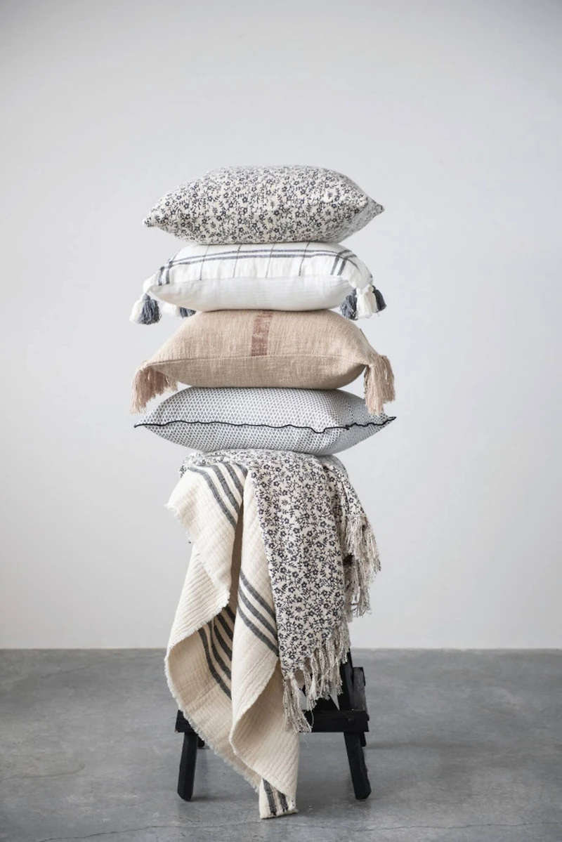 Hello Honey® Coastal Black and White Stripe Throw Blanket and Frayed Edges