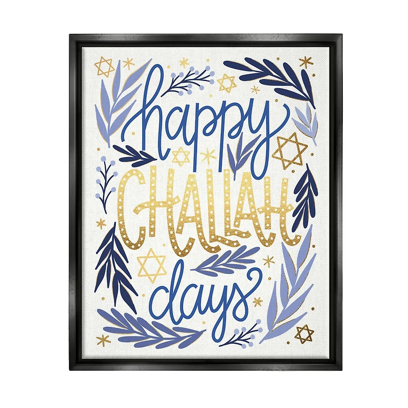 Stupell Industries Happy Challah Days Hanukkah Stars Framed Floater Canvas Wall Art