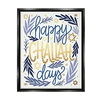 Stupell Industries Happy Challah Days Hanukkah Stars Framed Floater Canvas Wall Art