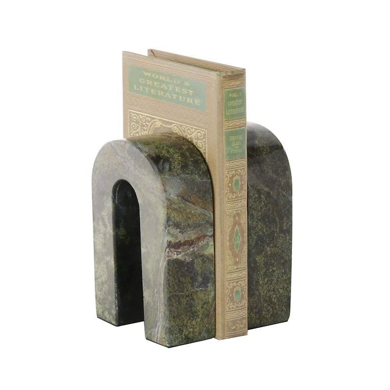 6" Green Marble Arched Bookend Set