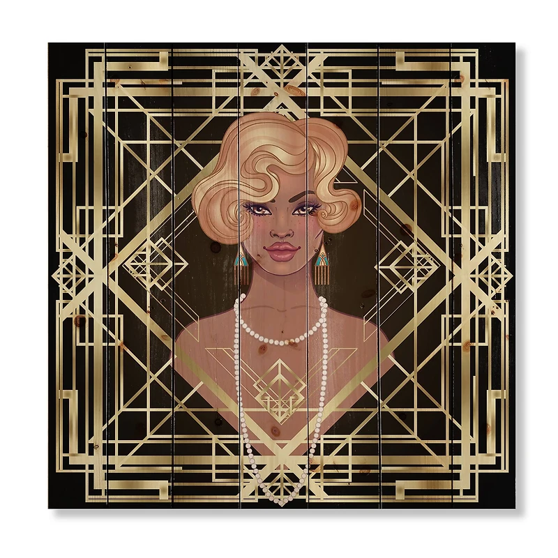 Designart - Retro Women In Golden Art Deco Geometrics III