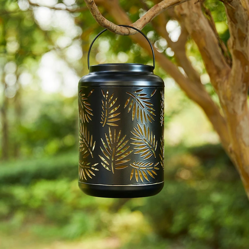 Glitzhome® 8.5" Leaf Cutout Solar Powered Hanging Lantern