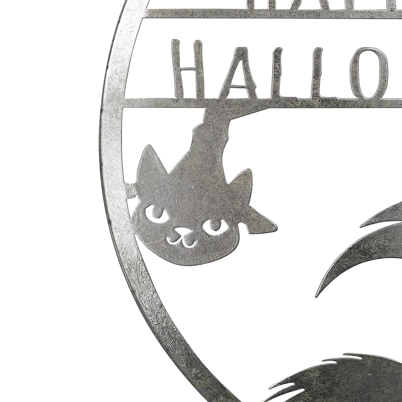 17" Silver Flying Witch Happy Halloween Wall Sign