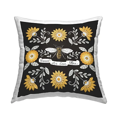 Stupell Industries Sweet As Can Bee Vintage Boho Floral Pattern Throw Pillow, 18" x 18"