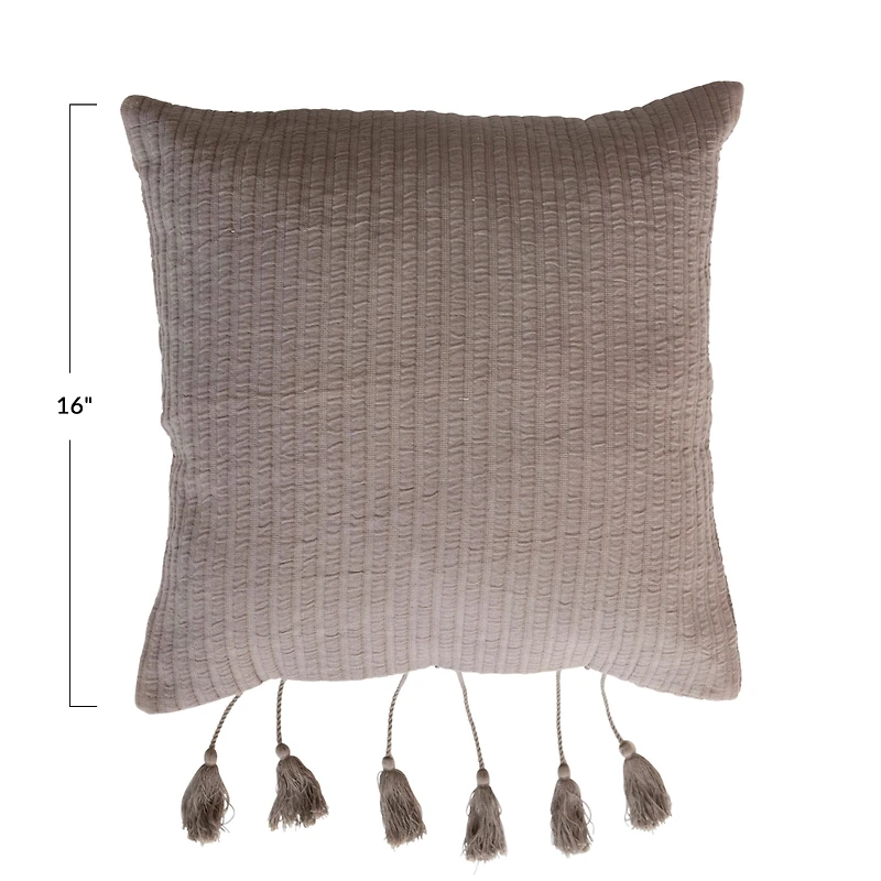 Hello Honey® Gray Woven Cotton Pillow with Tassel Ties
