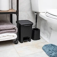 Mind Reader Wicker Style Square Wastepaper Pedal Basket & Toilet Brush Bathroom Set