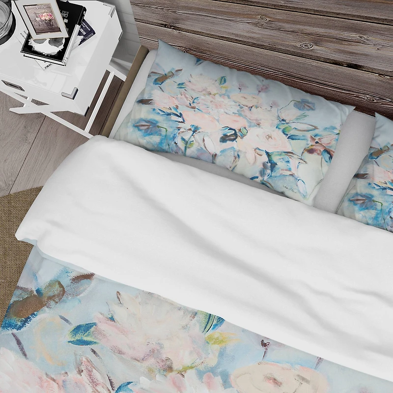 Designart 'Abstract Pink Flowers Farmhouse Waterpainting' Farmhouse Bedding Set