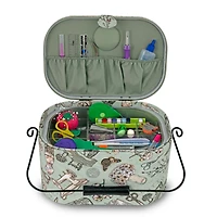 Dritz® Green Sewing Print Small Oval Sewing Basket With Metal Handle