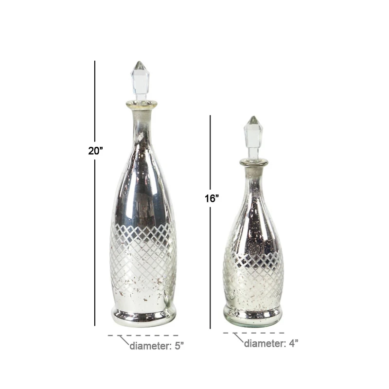 Silver Glass Glam Decorative Bottle Set