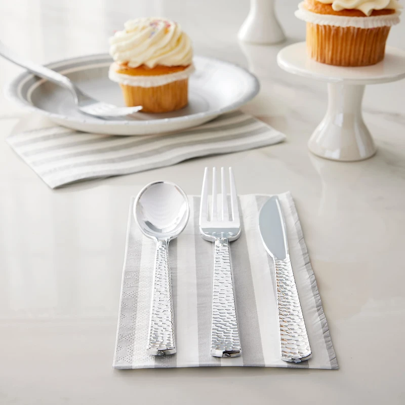 Silver Hammered Plastic Cutlery Set by Celebrate It™, 120ct.