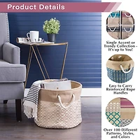 DII® 15" Border Teal Round Burlap Bin