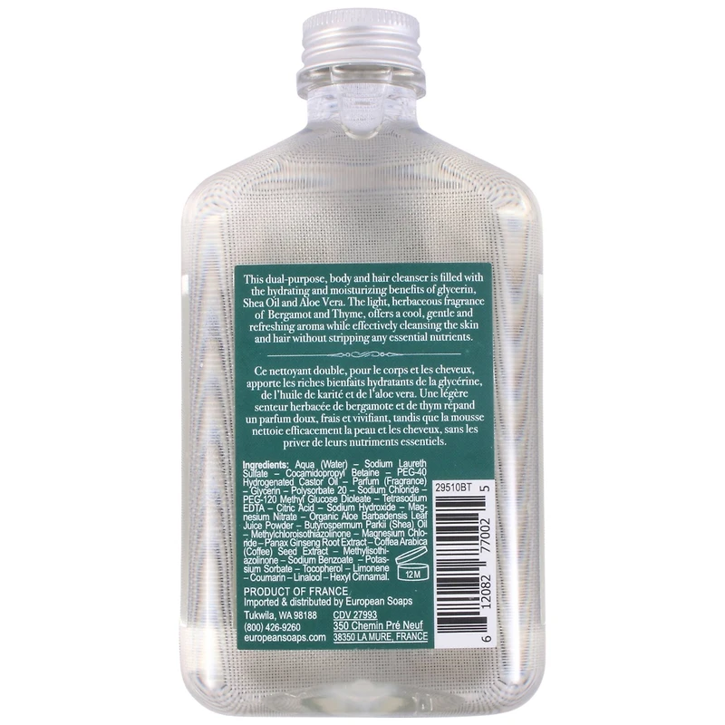 European Soaps Bergamot & Thyme Hair & Body Wash, 250mL