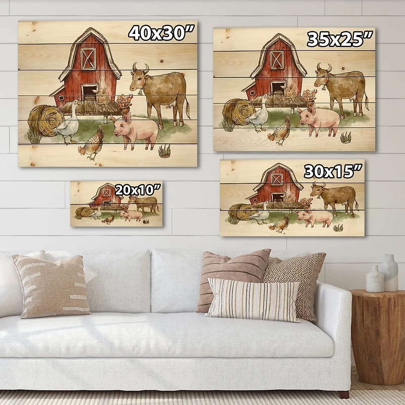 Designart - Farm House With Goose Chicken Cow Pig and Haystack