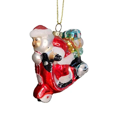 Wizardi 12" Glass Santa Riding Motorcycle Christmas Ornament