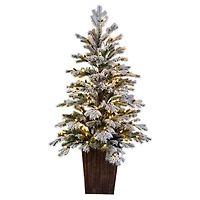 4.5ft. Pre-Lit Flocked Comet Pine Artificial Christmas Tree In Brown Pot, Clear Dura-Lit® LED Lights